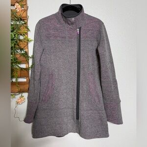 Title Nine wool-blend "Swacket" sweater jacket in gray and purple